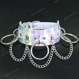 Holographic Choker Chain necklace Punk rainbow Leather Collar women holo chocker party emo rave festival costume Jewelry Fashion JewelryNecklace Jewelry