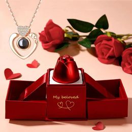 10PC Jewellery Boxes Love Projection Necklace and Exquisite Rose Gift Box Languages I Love You Pendant New Romantic Jewellery Direct Shipping 231118