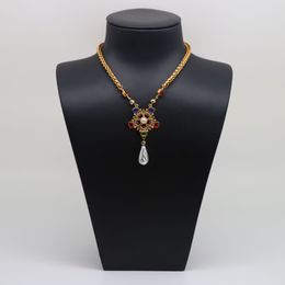 Pendant Necklaces Romantic Colourful Glass Pearl European and American Vintage Snake Bone Chain Women's Necklace