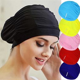 Swimming caps Swimming Hat Women Unisex Girls Long Hair Bathing Cap Swimming Cap Stretch Drape Free Size Swim Pool Sport Elastic Nylon Turban P230418