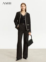 Women's Two Piece Pants AMII Minimalist Small Fragrance Tweed Suit Women Jacket Autumn O-Neck Coat Straight Casual Pants Sold Separately 12344182 231117