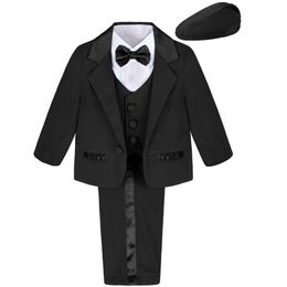 Rompers Baby Boys Formal Clothing Sets Christening Suit Infant Wedding Birthday Tuxedo No Tail Party Outfits Boy Church 5 Pcs Set 230417