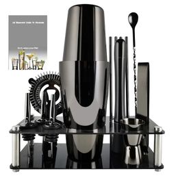 Bar Tools Black/Gold/Rose Gold Boston Cocktail Shaker Set 3-12 Pcs Bar Tools Set Martini Bartending Shakers Kit with Stylish Stand Recipe 231117