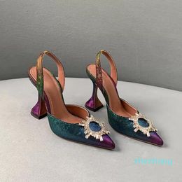 2023-Begum Crystal-Embellished multicolour Pumps shoes spool Heels sandals 95mm women's Luxury Designers Dress shoe Evening Slingback sandal