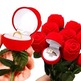 10PC Jewelry Boxes Velvet rose ring box red Cteative rose earring display rack gift box bride engagement jewelry storage box 231118