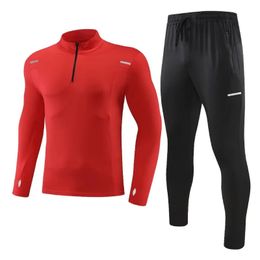 Outdoor T-Shirts Half Zipper Jackets Pants 2 Piece Football Jersey Sets for Men 23/24 in Autumn Winter Soccer Training Tracksuit Uniforms 231117