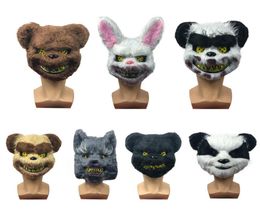 Scary Halloween Rabbit Bunny Mask Scary Spooky Plush Animal Panda Bear Headdress Mask Masquerade Party Cosplay Horriable Props VT16347611