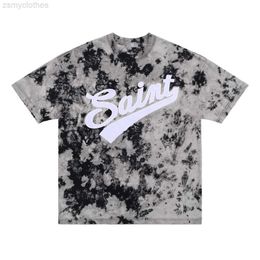 Men's T-Shirts Saint Michael 2023SS Men Women T Shirt Tie-Dye Embroidery Washed Distress Vintage Hip Hop High Street Casual Oversized Tees