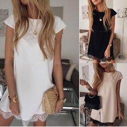 Casual Dresses Sexy Women Dress Short Sleeve Straight Splice Lace Mini Party Summer Elegant Ladies Solid Colour Women's Clothing 2023