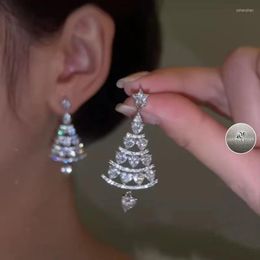 Stud Earrings 2023 Zircon Christmas Tree For Women Shiny Rhinestone Snowflake Earring Fashion Jewellery Year Gifts
