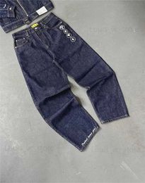 Men's Jeans Men Fashion Straight Wide Leg Baggy Jeans Y2k Hip Hop Retro Letter Embroidery Washed Blue Denim Pants Cargo Jeans Streetwear T231118