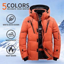 Men's Down Parkas Jacket Men White Duck Winter Coat Windproof Warm Travel Camping Overcoat in Thicken Solid Color Hooded Clothing 231117