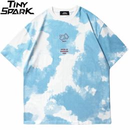 Men's T-Shirts Hip Hop Tie Dye T-Shirt Streetwear Letter Puzzle Printed Tshirt Men Summer T Shirt Harajuku Cotton Short Sleeve Tops Tees 230418