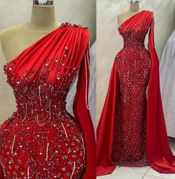 ebi 4 월 Aso Red Prom Dress Mermaid Bed Crystals 저녁 공식 파티 두 번째 리셉션 생일 약혼 가운 드레스 Robe de Soiree ZJ ES