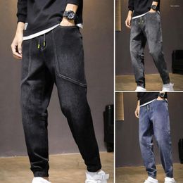 Men's Pants Harem Mid-Rise Elastic Waist Cuffs Straight Sportswear Anti-pilling Men Multi Pockets Hip Hop Cropped Jeans Streetwear