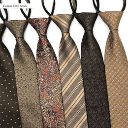 Neck Ties VEEKTIE Brand Retro Vintage tie 8CM Width for men Floral Golden Coffee Paisley Formal Suit Zipper Tie Zip Fashion 230418