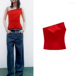 Women's Blouses Spring And Summer Fashion Red Slim-fit One-word Collar Off-shoulder Design Tube Top Asymmetric Corset Shirt Woman