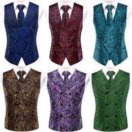 Men's Vests Slim 4PC Vest Necktie Pocket Square Cufflinks Silk Men's Waistcoat Neck Tie Set for Suit Dress Wedding Paisley Floral Vests Gift 230418