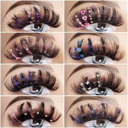 False Eyelashes Est 8D DIY Sequins Faux Mink Butterfly Colourful Lashes Glitter Fluffy With Pink Flower Diamond Dramatic 25mm