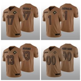 17 Jaylen Waddle 13 Dan Marino 1 Tua Tagovailoa Miamidolphinsmen Women Youth 2023 Salute to Service Limited Football Jersey