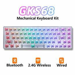 Keyboards GKS68 Bluetooth 2 4G Wireless Customized Mechanical Keyboard Kit 60 swappable RGB Backlit PCB DIY 3 Mode 231117