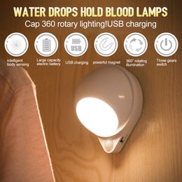 Lamps Shades Water Drop 360 Degree Rotating Night Light Human Body Infrared Induction Home Universal LED Sconces For Baby Room Wall Lamp 230418