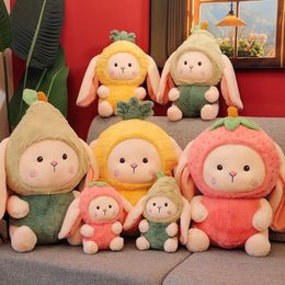 Plush Dolls 27cm cute rabbit turns into a strawberry pineapple plush toy soft cartoon stuffed doll 231117