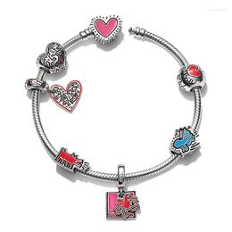 Charm Bracelets Boosbiy Running Dog Heart Pink Love Typewriter FCharm Bracelet With Pendant Fit Jewelry Gift DIY Making For Women