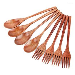 Storage Bags 8Pcs Wooden Spoons Forks Set Japanese Style Utensil Handmade Kitchen Spoon Reusable Travel Flatware