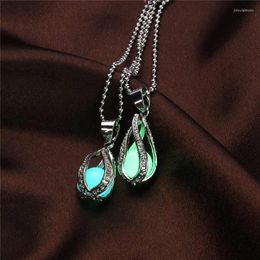 Pendant Necklaces 1Water Drop Necklace Jewellery Luminous Silver Colour With Stone Locket Long Bead Chain Mermaid