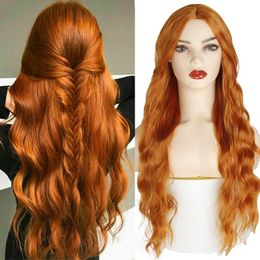 Synthetic Wigs AZQUEEN Long Orange Golden Honey Wave With Bright Spots Cosplay Ladies Heatresistant Middle 230417