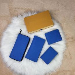 designer purse women wallet Fashion Embossing flowers Blue leather clutch ladies long wallets single zipper classical Men purse lady card holder