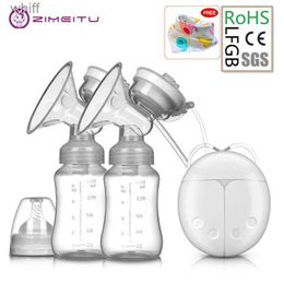 Breastpumps Double Electric Breast Pumps Powerful Nipple Suction USB Electric Breast Pump with Baby Milk Bottle Cold Heat Pad NipplL231118
