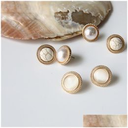 Stud Vintage Round Marble Opal Stone Big Stud Earrings For Women Fashion Temperament Simated Pearl Earring Drop Delivery Jewe Dhgarden Ot1Fo