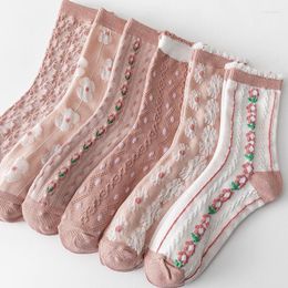 Women Socks 2023 Fashion Kawaii Spring And Summer Female Pink Twisted Tube Sweet Small Floral Cute Student