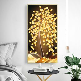 Golden Rich Tree Abstract Canvas Painting Money Tree Canvas Poster Print Wall Picture Living Room Print Art Home Decor No Frame