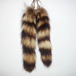 Keychains Cute Raccoon Tail Real Fur Car Keychain For Women Men Pompom Pendant Key Ring Holder Fluffy Accessories