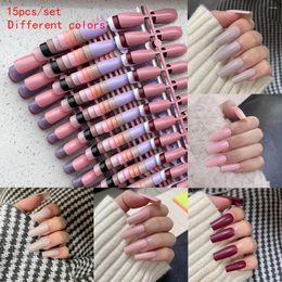 False Nails 15pcs/set Square Middle Length Press On Nail Tips Full Cover Detachable Finished Fingernails For Girls Gift