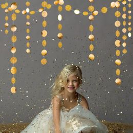 Party Decoration 4m Long Silver Double-Sided Glitter Powder Round Piece Paper String Drawstring Pendant Wedding