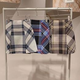 Skirts Kuzuwata High Waist Slim Contrast Colour Plaid Mini Skirt Kawaii Autumn Winter Japanese Jupe Harajuku Faldas Mujer Moda 230417