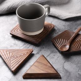 Table Mats & Pads Black Walnut Wooden Tea Coffee Cup Pad Wood Coasters Durable Heat Resistant Square Drink Mat