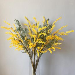 Decorative Flowers Artificial Acacia Yellow Mimosa Spray Cherry Fruit Branch Wedding Party Event Decor Home Table Flower
