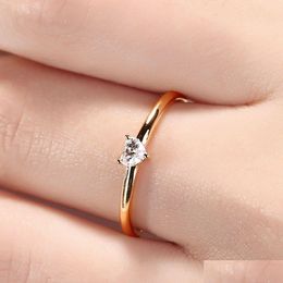 Band Rings Little Heart Shaped Rings For Women Gold Colour Wedding Engagement Ring Jewellry Zircon Romantic Fashion Jewellery D Dhgarden Ot0Am