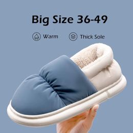 Slippers Big Size 48 49 Winter Warm Men Down Waterproof Soft Bottom Home Shoes Plush Women Indoor House Couples Anti Slip Slides 231117