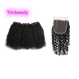 Malaysian Virgin Hair Pixie Curly Funmi Hair 3 Bundles With 4X4 Lace Closure Free Part Natural Colour