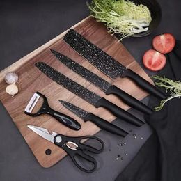 6pcs,1set,Antibacterial Black And White Dot Blade Kitchen Knife, Household Kitchen Knife, Chef's Special Meat Cleaver, Kitchen Slicing Knife, Small Fruit Knife