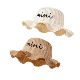 Caps Hats -03-02 Lioraitiin 0-15Years Kids Girl Bowler Straw Hat Wide Brim Beach Sun Caps Summer Seaside Travel Outdoor 230418