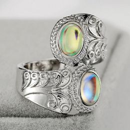Wedding Rings Natural Stone Moonstone Ring Exaggerated Carved Punk Style Birthstone Engagement Jewellery