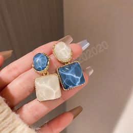 Korean Blue Color Geometric Square Dangle Earrings Unique Luxury Women Students Drop Earrings Accessories