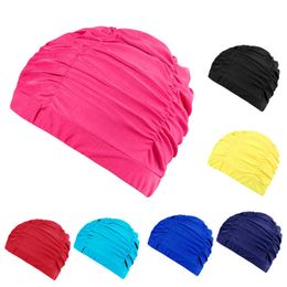 caps Women's No Size Solid Long Hair Bathtub Hat Swimming Pool Water Sports Elastic Nylon Turbine P230531